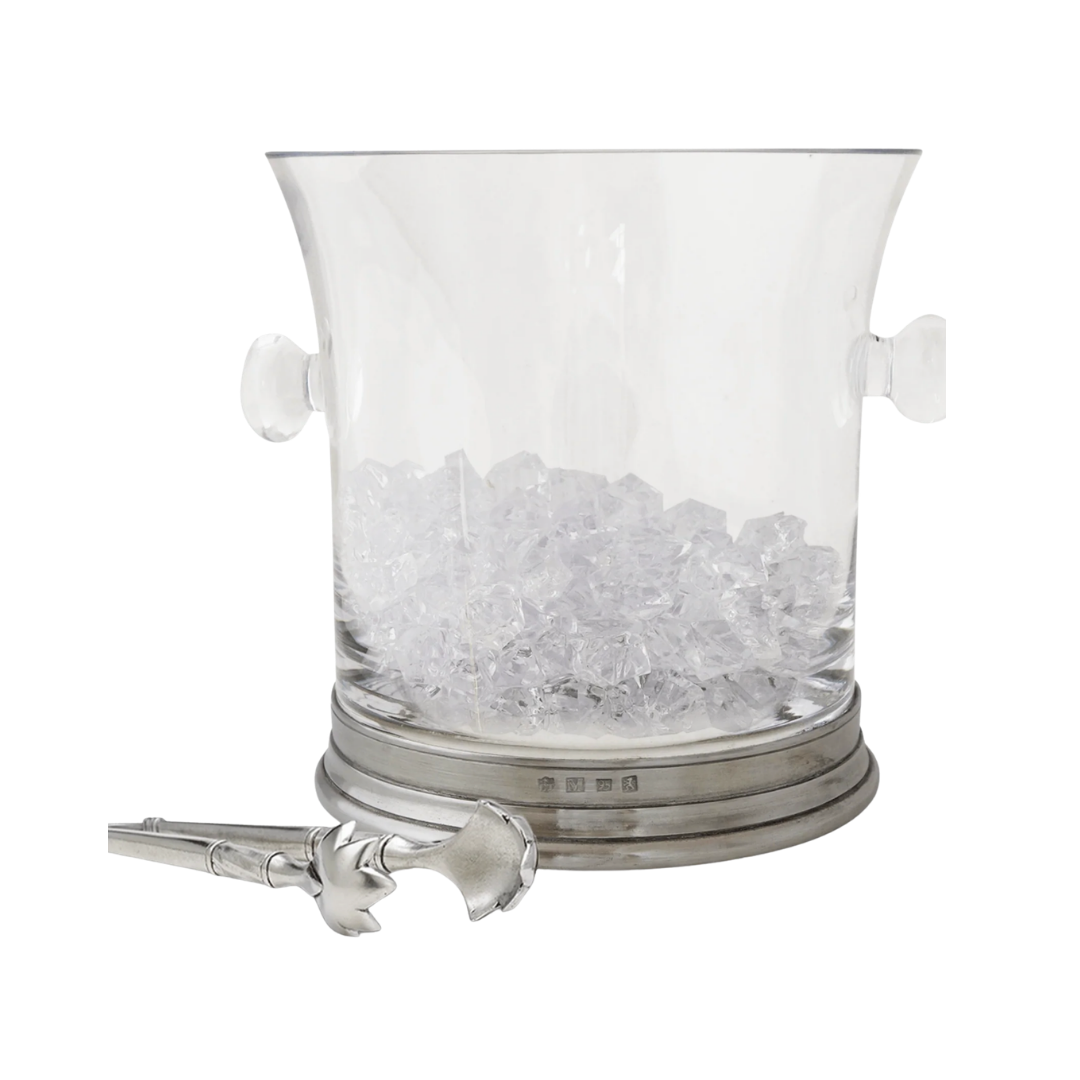 Crystal Ice Bucket with Handles and Tongs Set