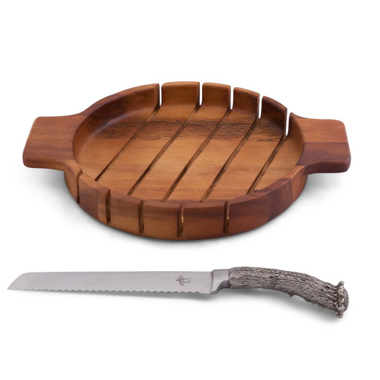 Round Bread Board With Antler Knife