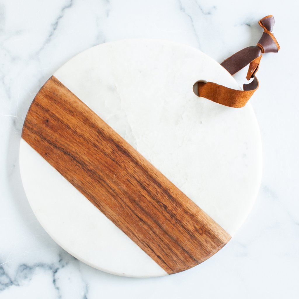 White Marble & Wood Round Board