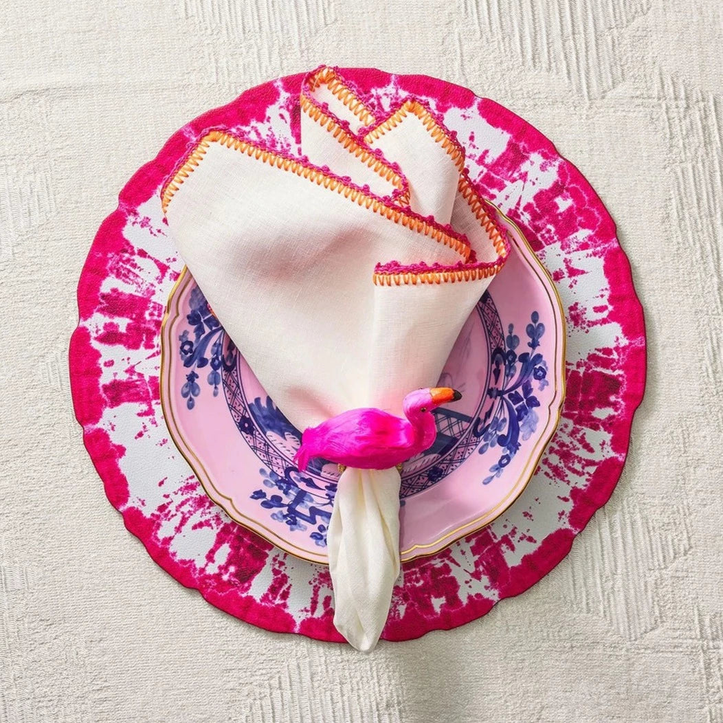 Knotted Edge Napkin in White, Pink & Orange - Set of 4