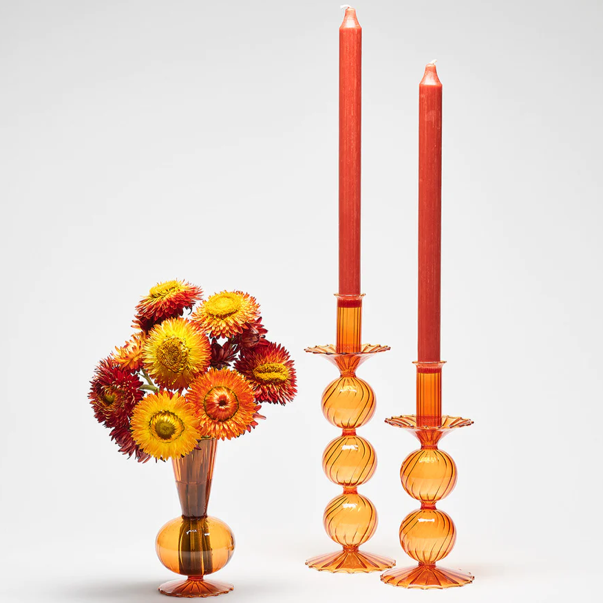 Iris Tall Candle Holder in Amber - Set of 2