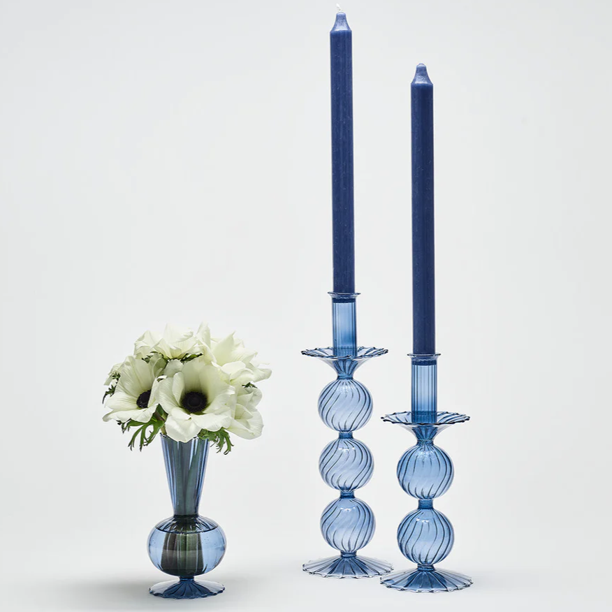 Iris Tall Candle Holder in Cadet - Set of 2