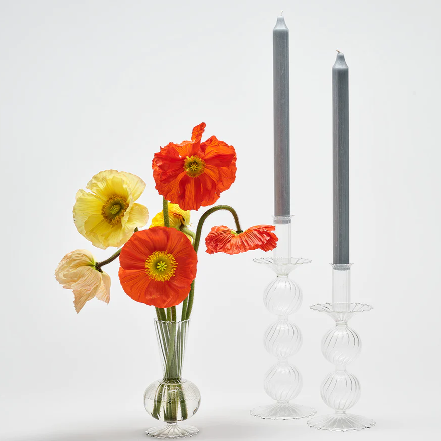 Iris Tall Candle Holder in Clear - Set of 2