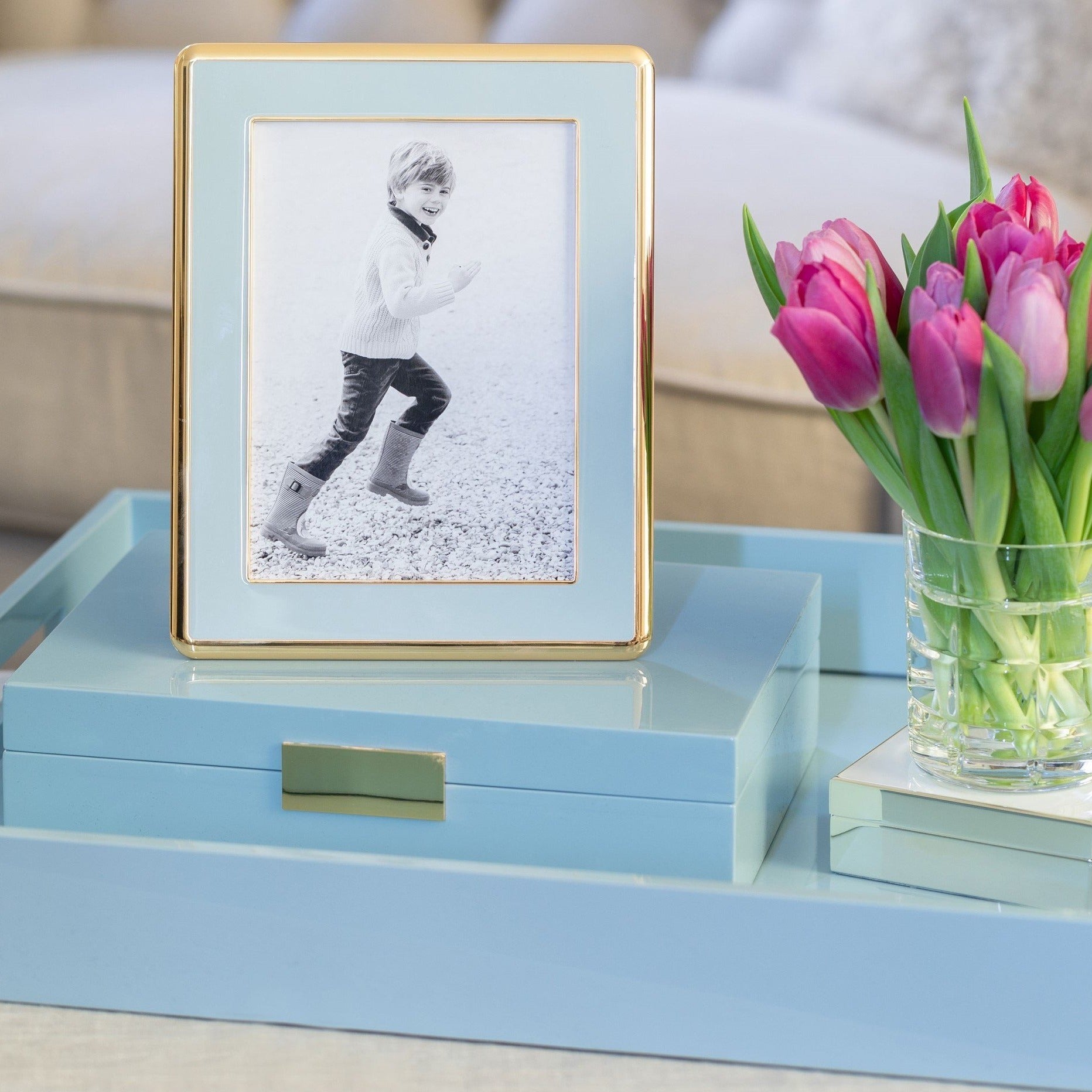 Powder Blue Enamel & Gold Curve Frame