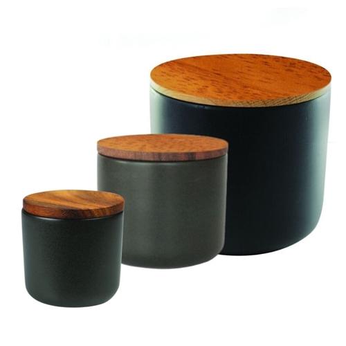 White Stoneware Container with Acacia Lid