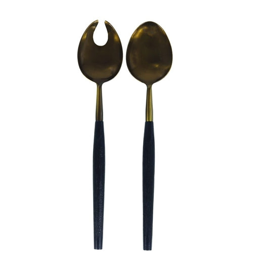 Black Mango Wood & Antique Bronze Serving Set