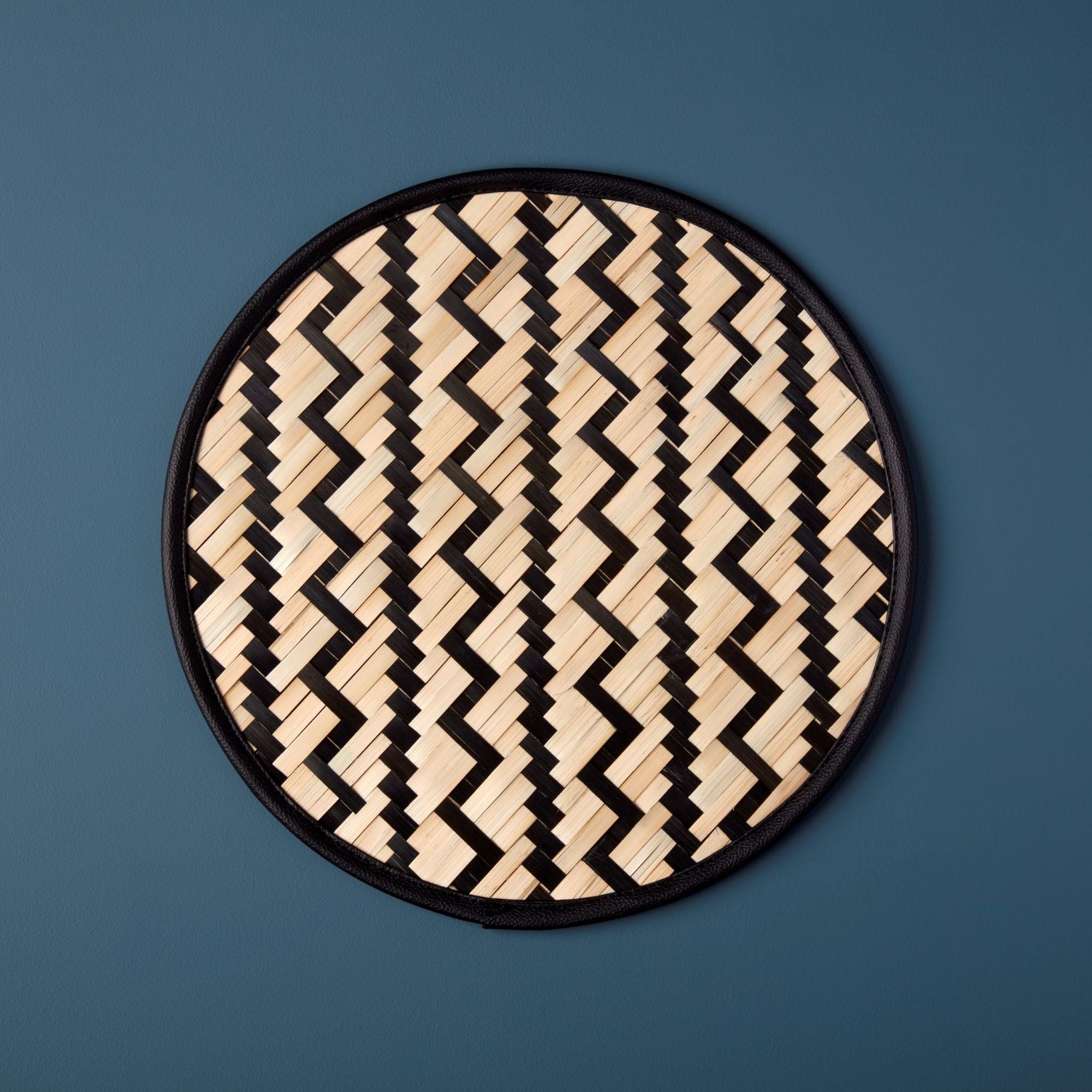 Black Woven Bamboo Placemat - Chevron & Lines - Set of 4