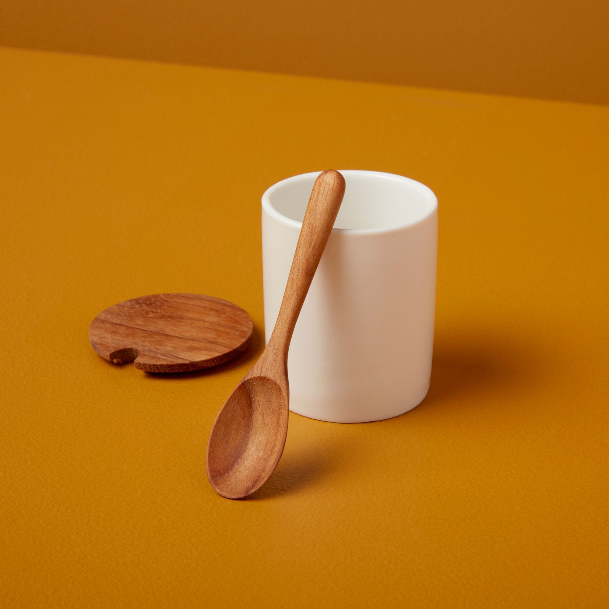Ceramic Mini Cellar with Teak Lid & Spoon