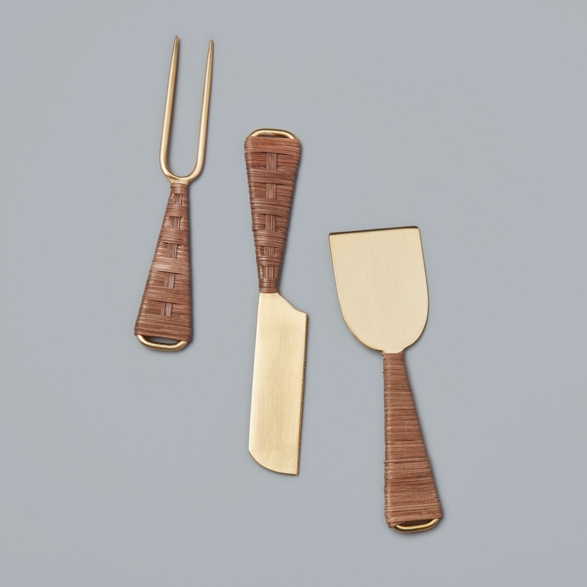 Rattan & Gold Cheese Knife - Set of 3