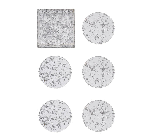 Stardust Drink Coasters in Clear & Silver - Set of 6 in a Caddy