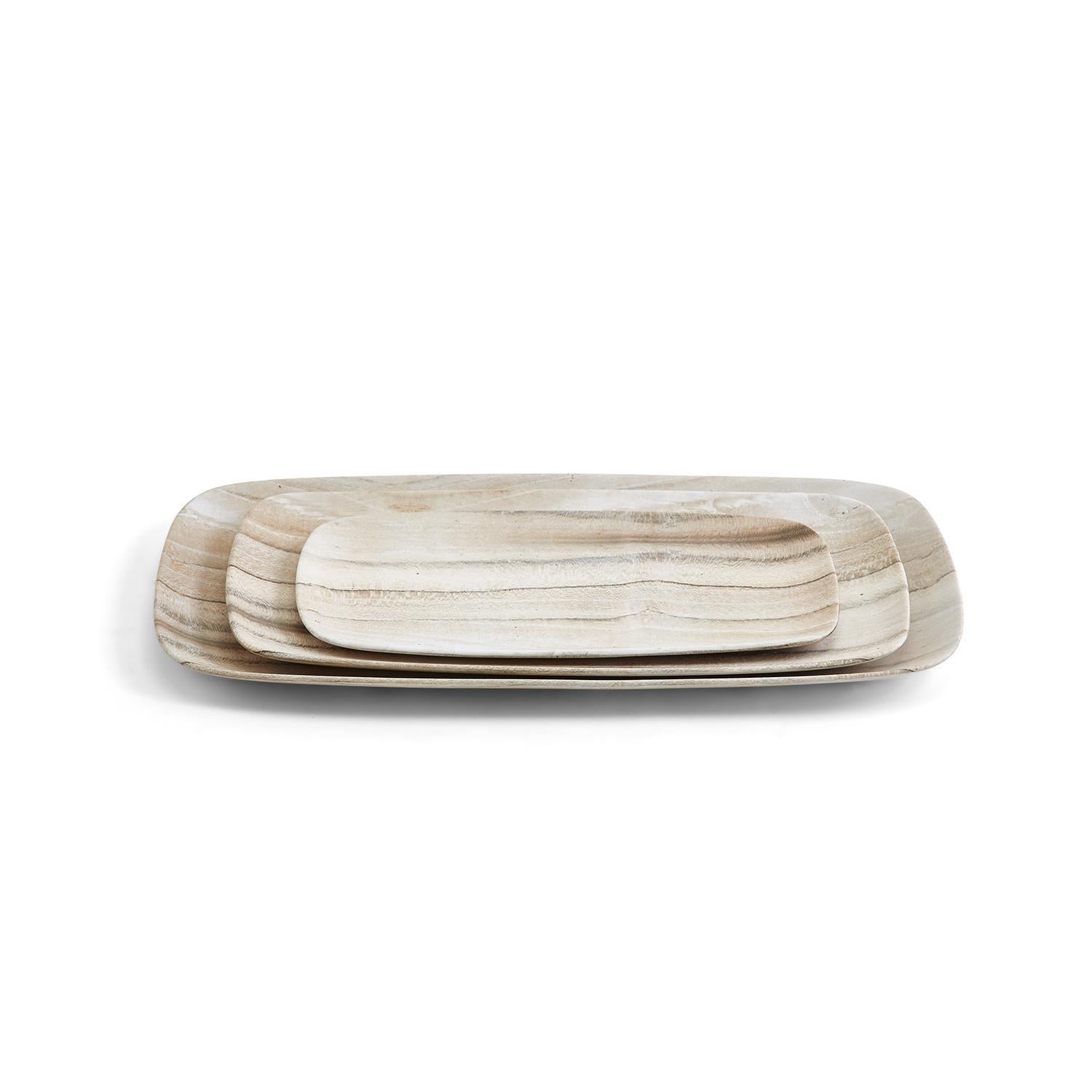 Faux European White Oak Rectangle Platter - Set of 3
