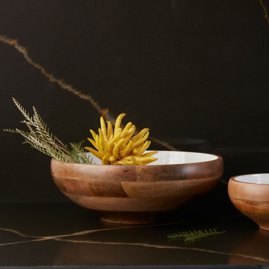Madras Mango Wood & Enamel Curvy Bowl