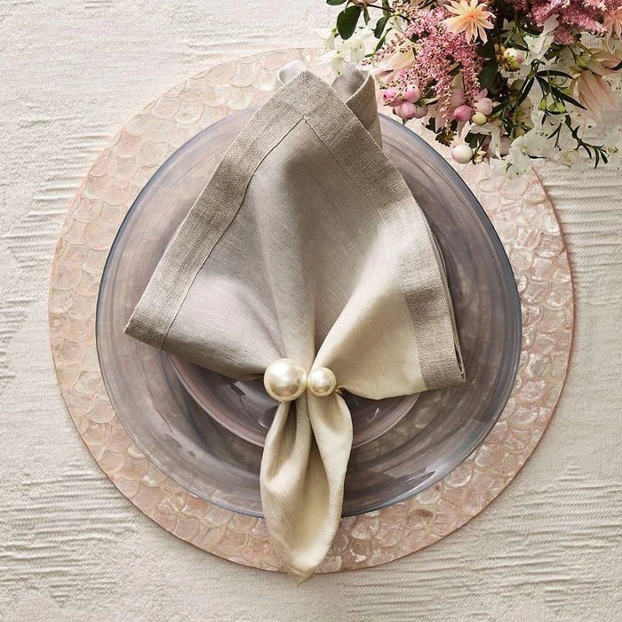 Pearl Napkin Ring in Ivory & Gold - Set of 4