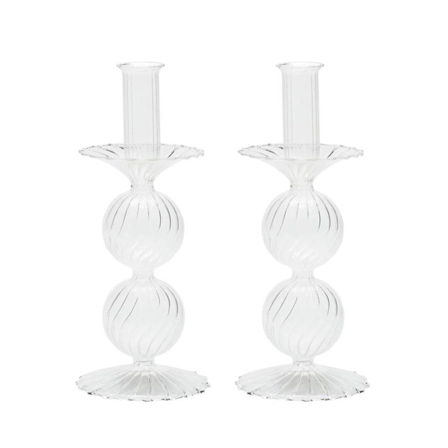 Bella Short Candle Holder in Clear - Set of 2