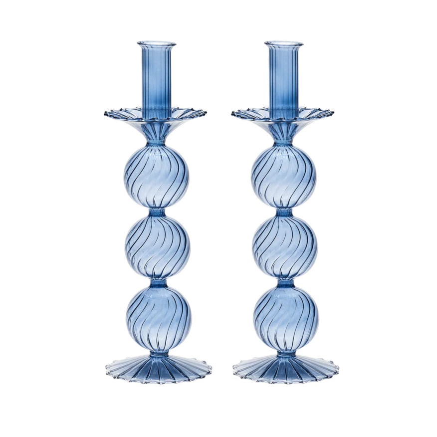 Iris Tall Candle Holder in Cadet - Set of 2