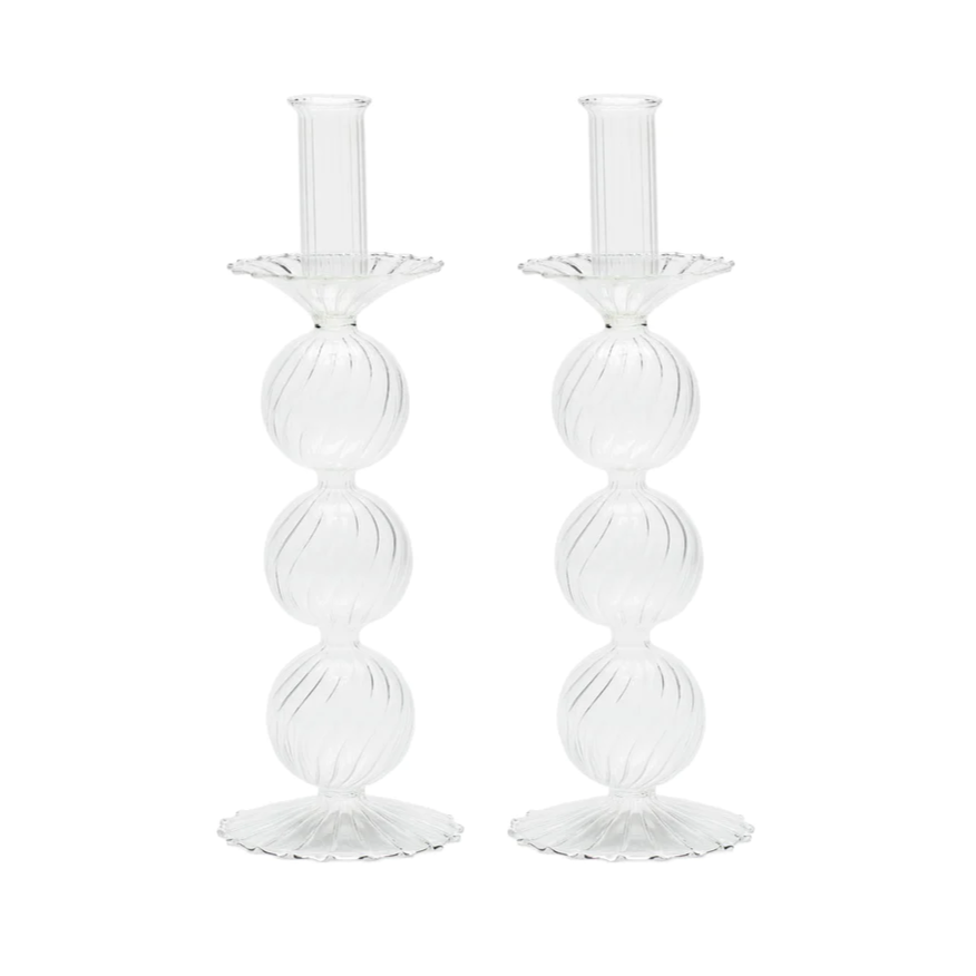 Iris Tall Candle Holder in Clear - Set of 2