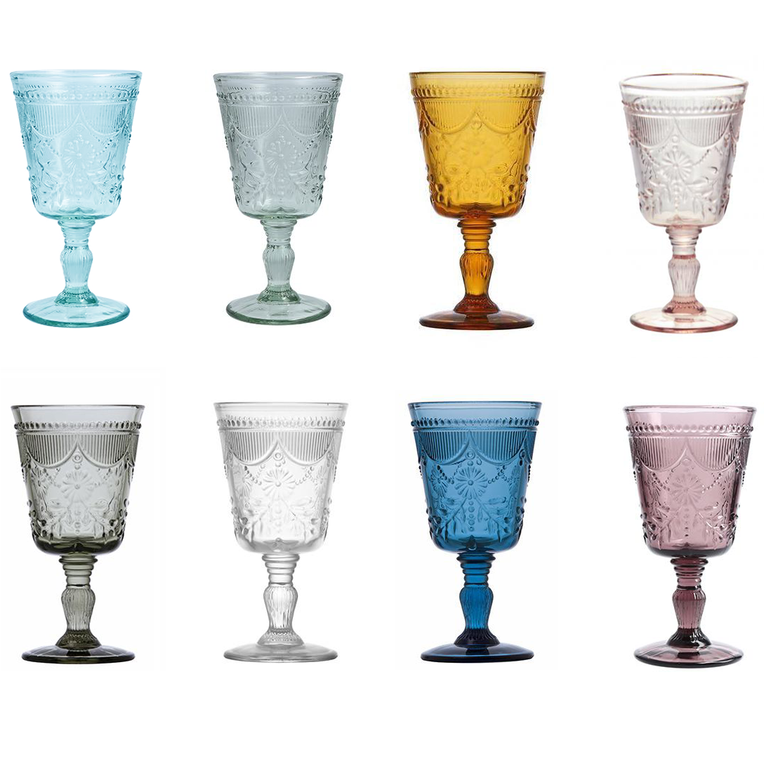 Set of 6 Colored Wine Goblets, 10 Oz Wine Glasses Set with