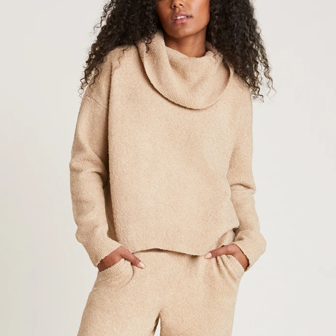 Barefoot Dreams good Ecochic Cowl Neck Pullover in Soft Camel