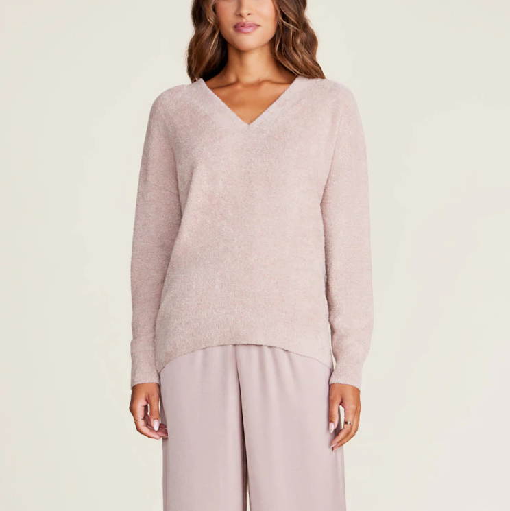 #color_Pink Clay | CozyChic Lite V-Neck Seamed Pullover