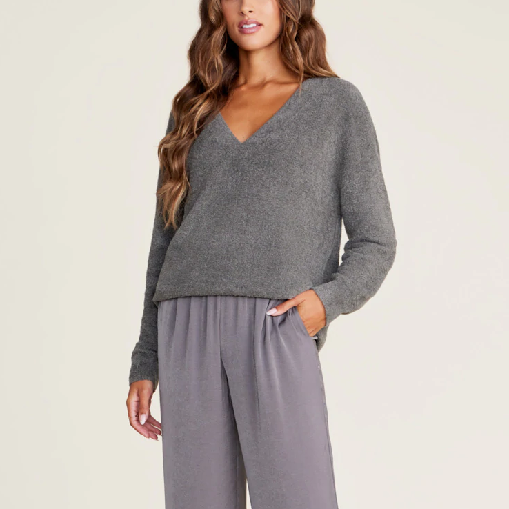 #color_Stone | CozyChic Lite V-Neck Seamed Pullover