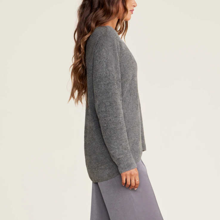 #color_Olive Branch | CozyChic Lite V-Neck Seamed Pullover