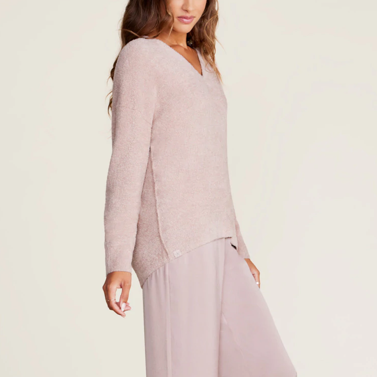 #color_Pink Clay | CozyChic Lite V-Neck Seamed Pullover