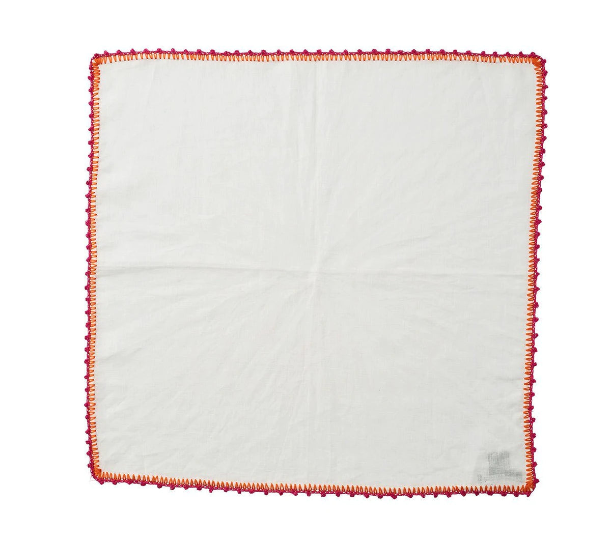 Knotted Edge Napkin in White, Pink & Orange - Set of 4