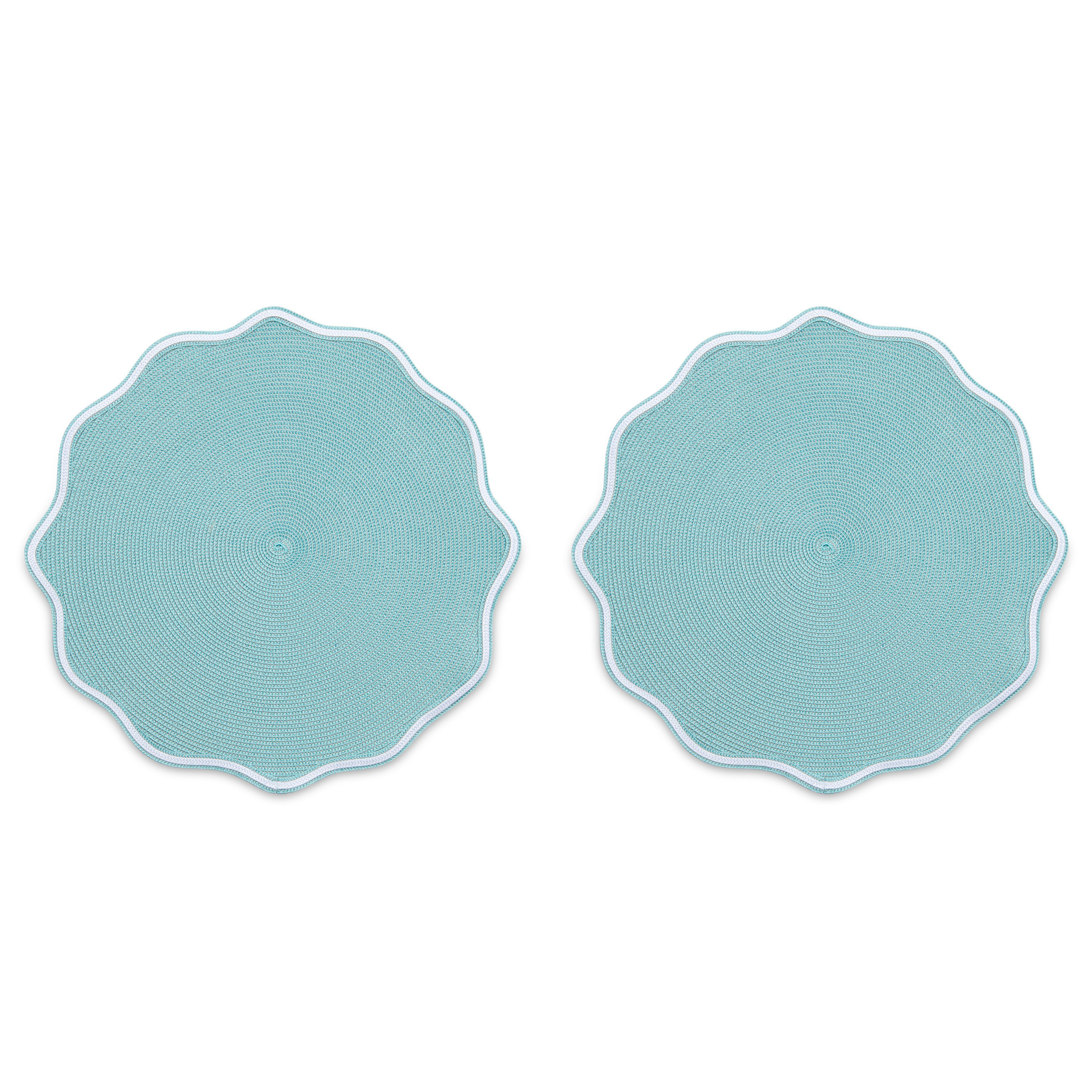 Piped Oxford Placemat - Silver/Aqua - Set of 2
