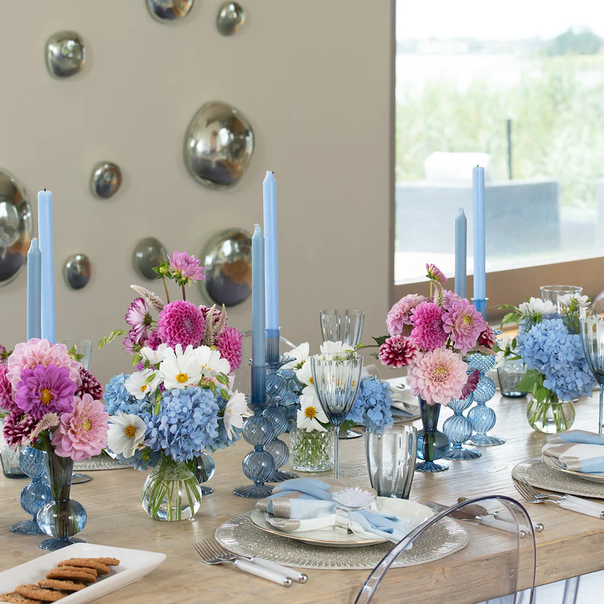 Iris Tall Candle Holder in Cadet - Set of 2