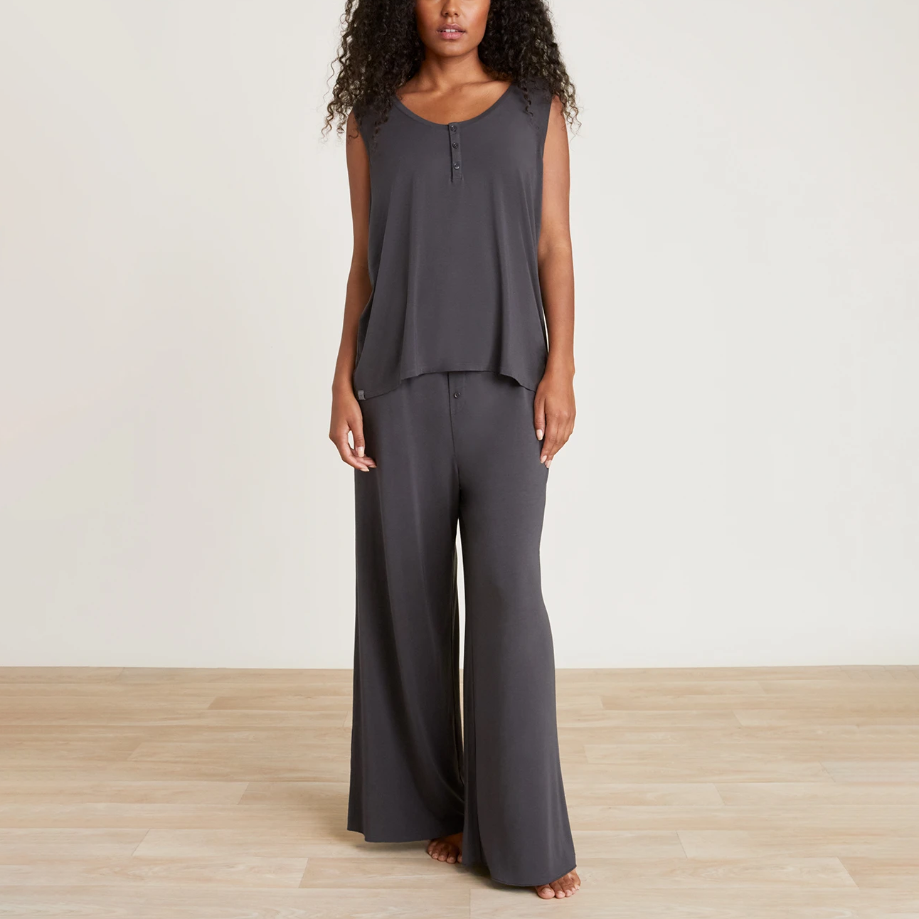 #color_Carbon | Luxe Milk Jersey Women's Henley PJ Set