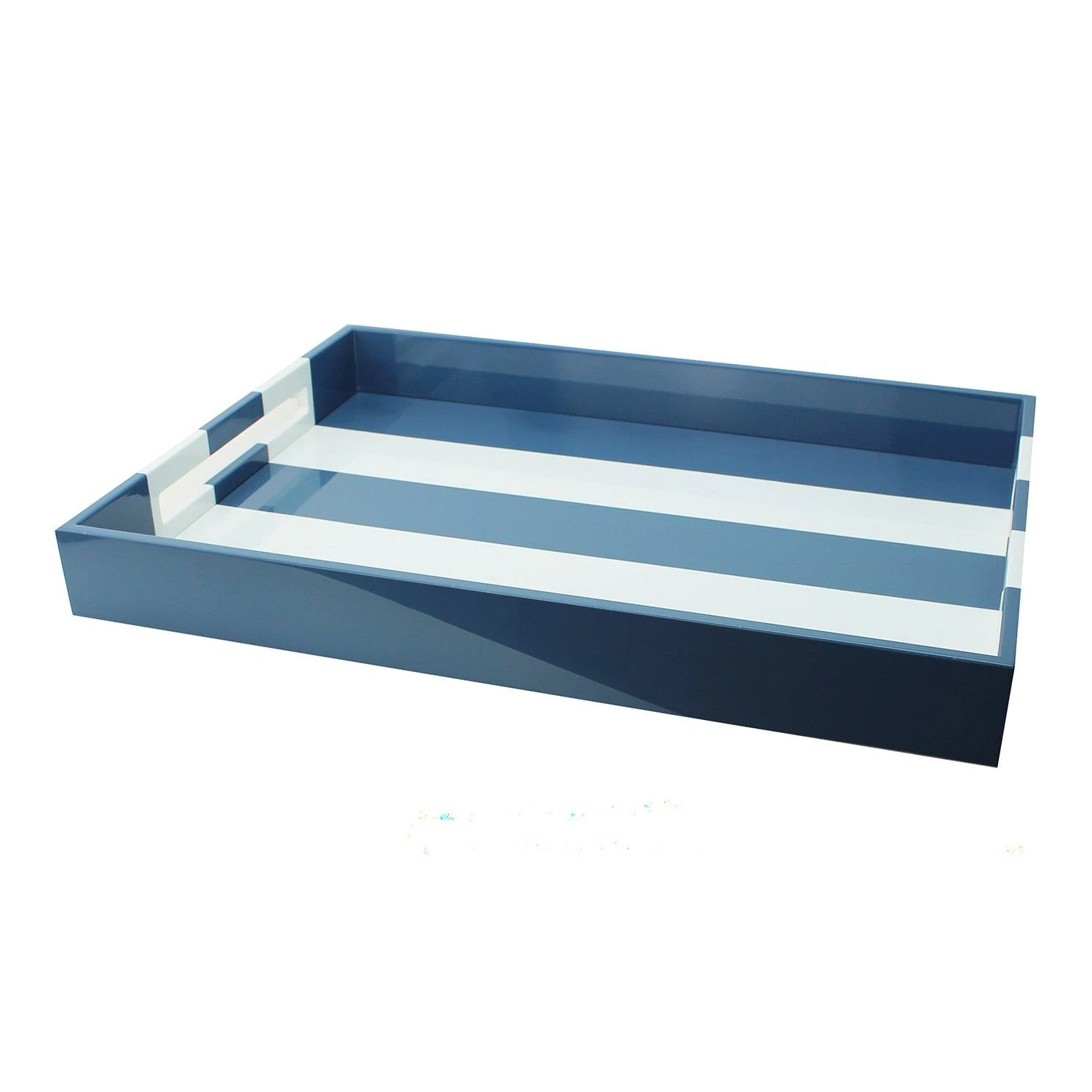 Denim Blue Striped Large Lacquered Tray