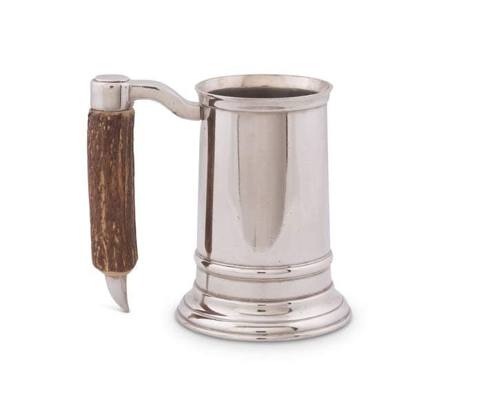 Straight English Pewter Mug Composite Antler Handle
