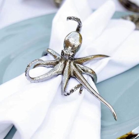 Pewter Octopus Napkin Ring - Set of 2