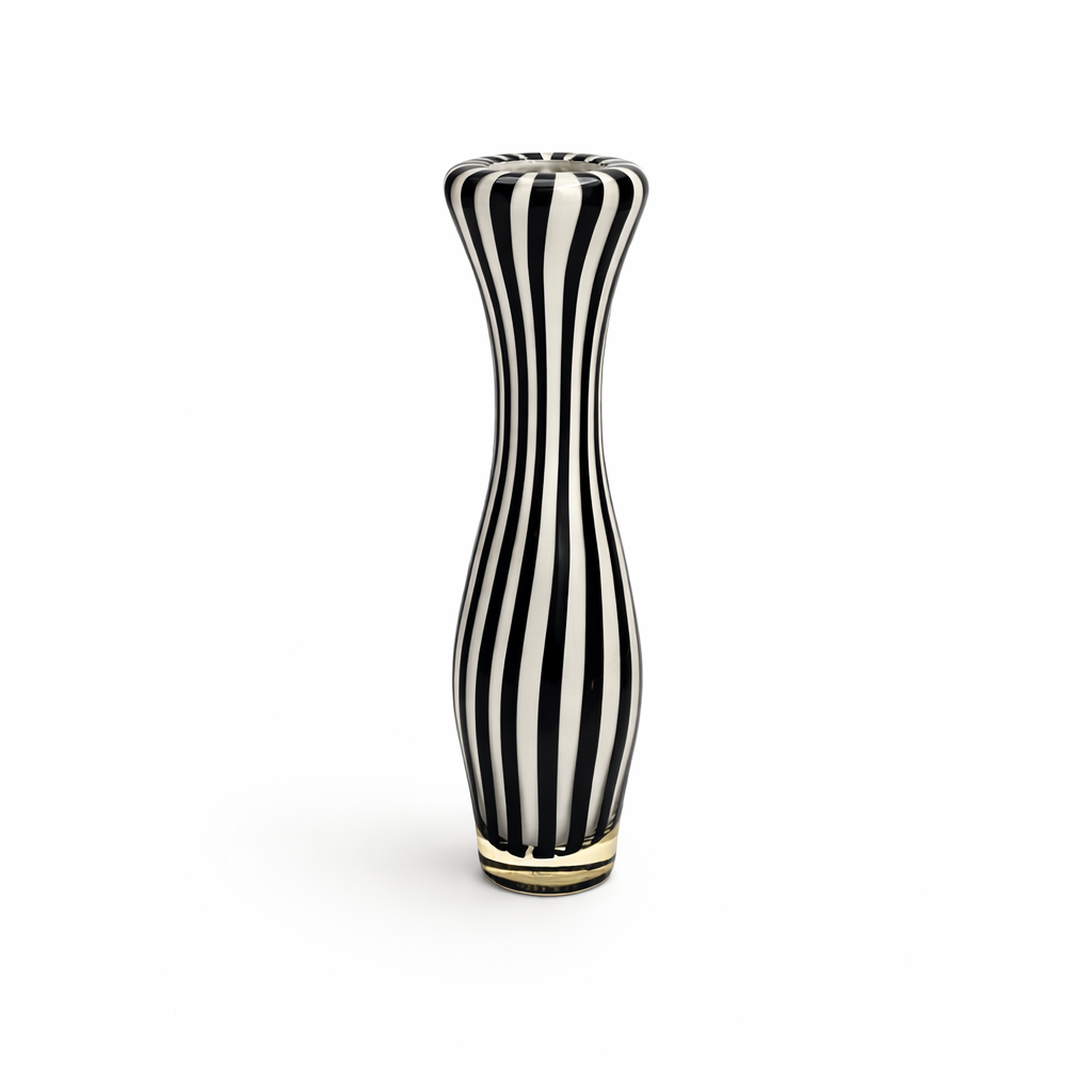 Vintage Black and White Striped Vase, 9½" H