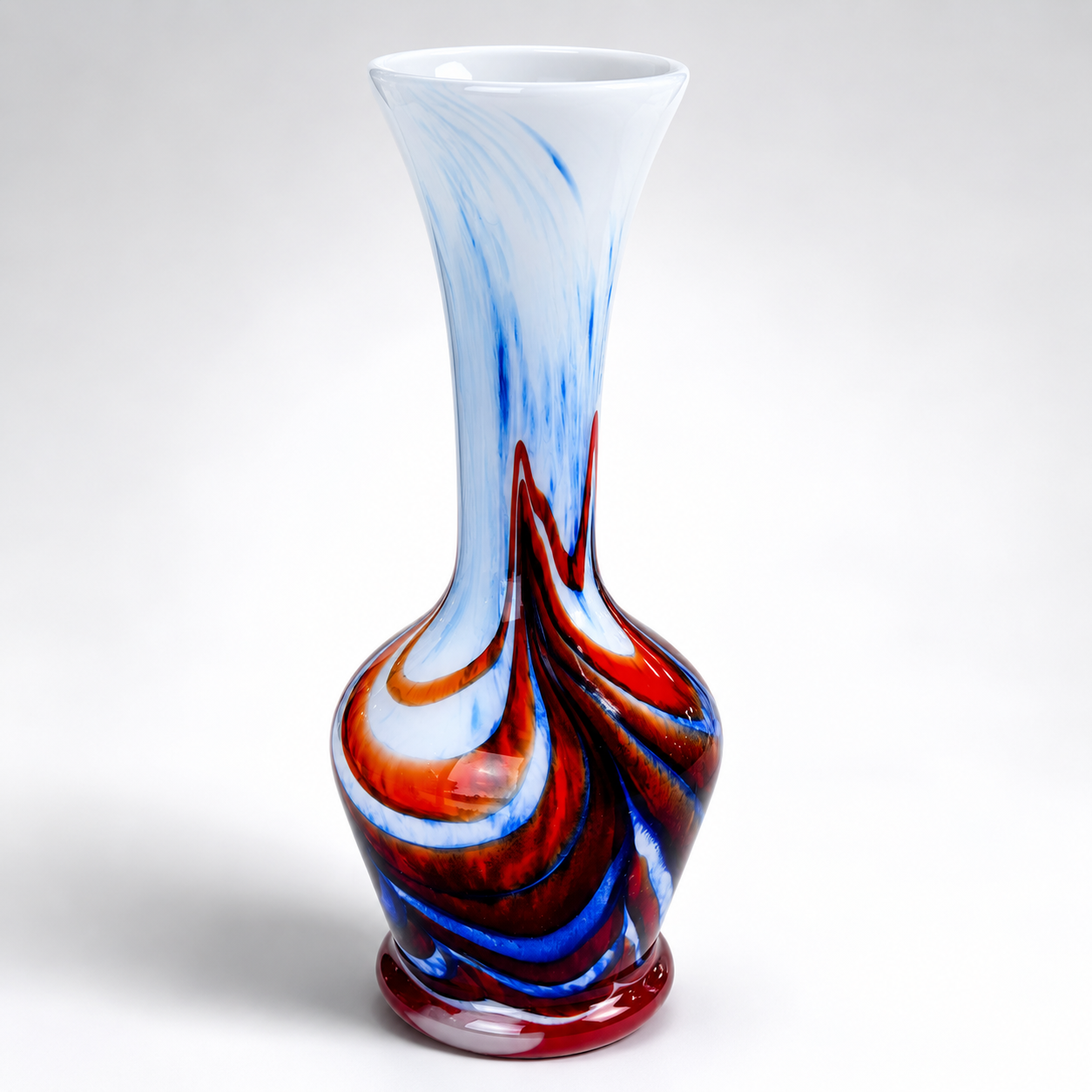 Vintage Feathered Vase in Orange, White, and Blue