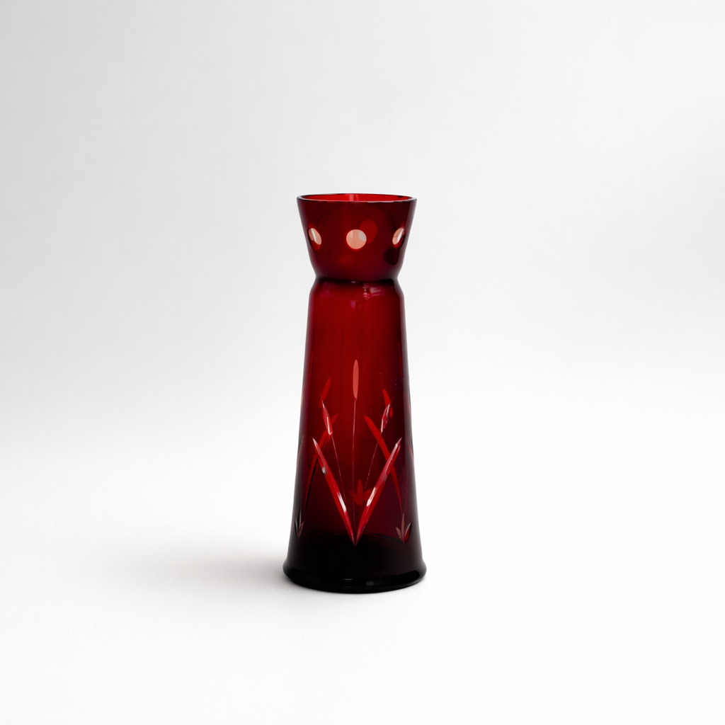 Vintage Ruby Red Carafe Vase, 8¼" H