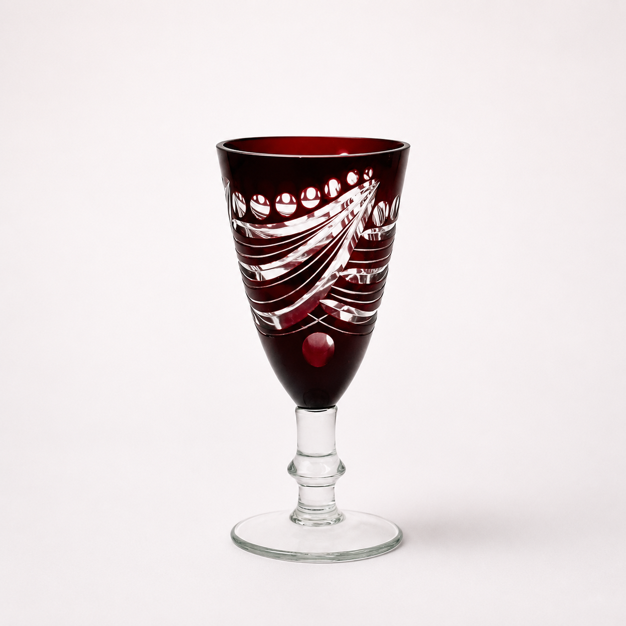 Vintage Ruby Red Petite Wine Glass, Style II, 5" H