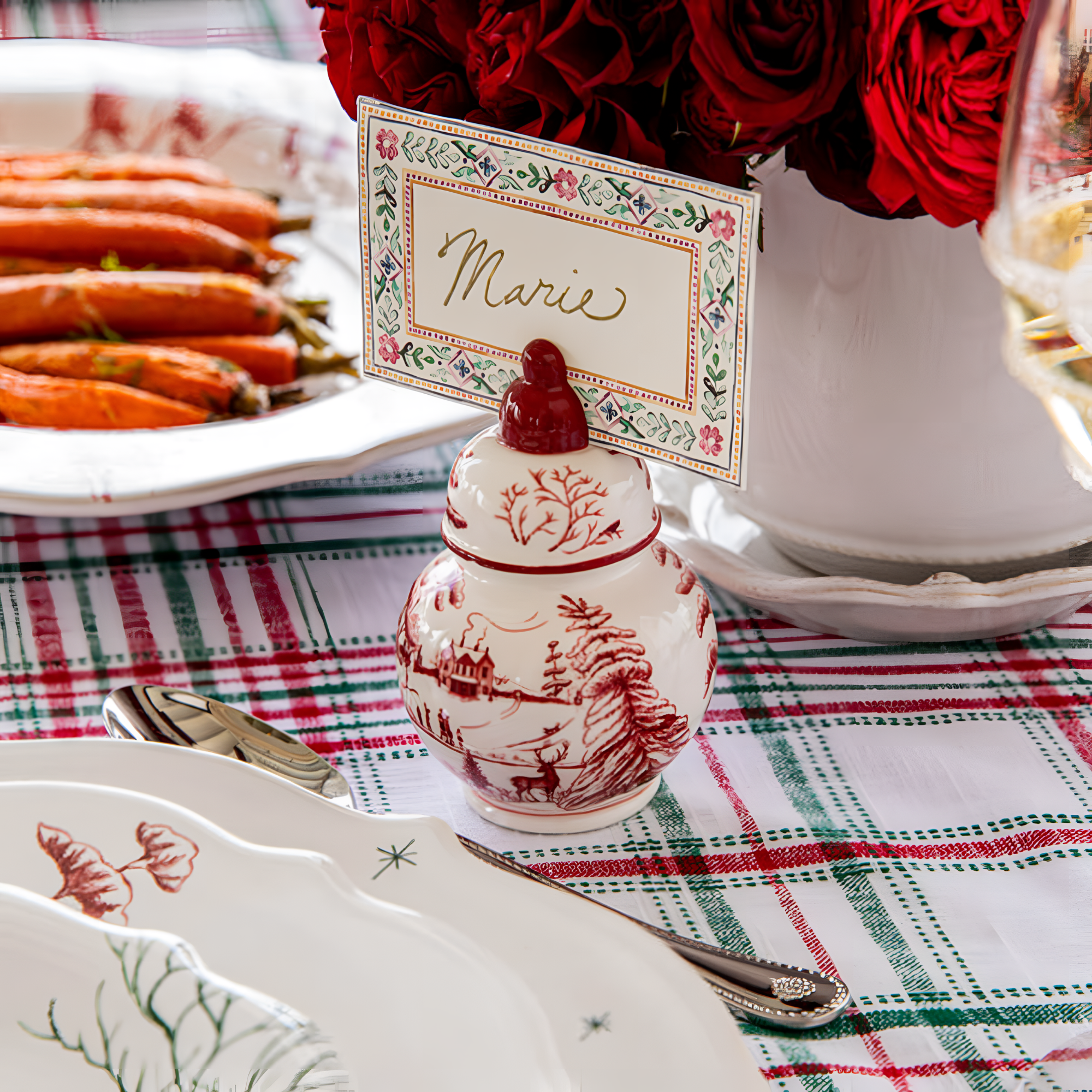 Country Estate Winter Frolic Ginger Jar Place Card Holder