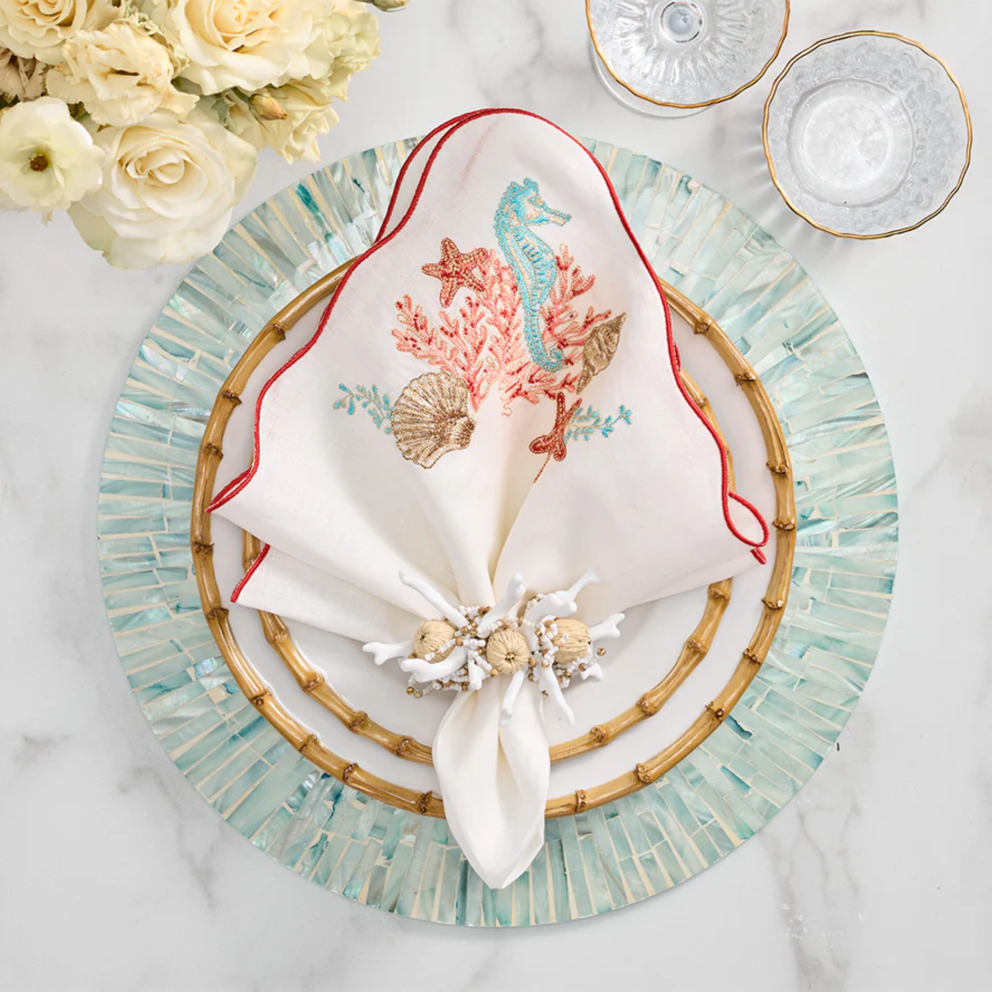 Coral Spray Napkin Rings - Set of 4
