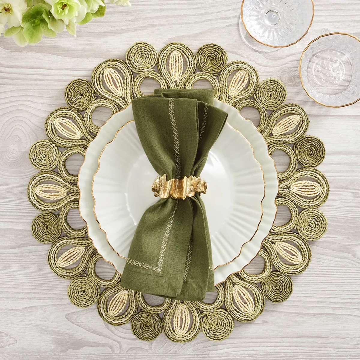 Marisol Placemat in Ivory & Sage - Set of 4