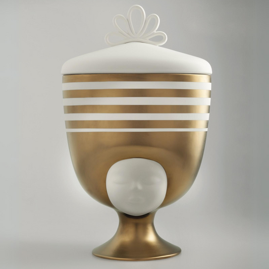 Sister Louise Thai Vase in Matte White with Matte Gold Graphics