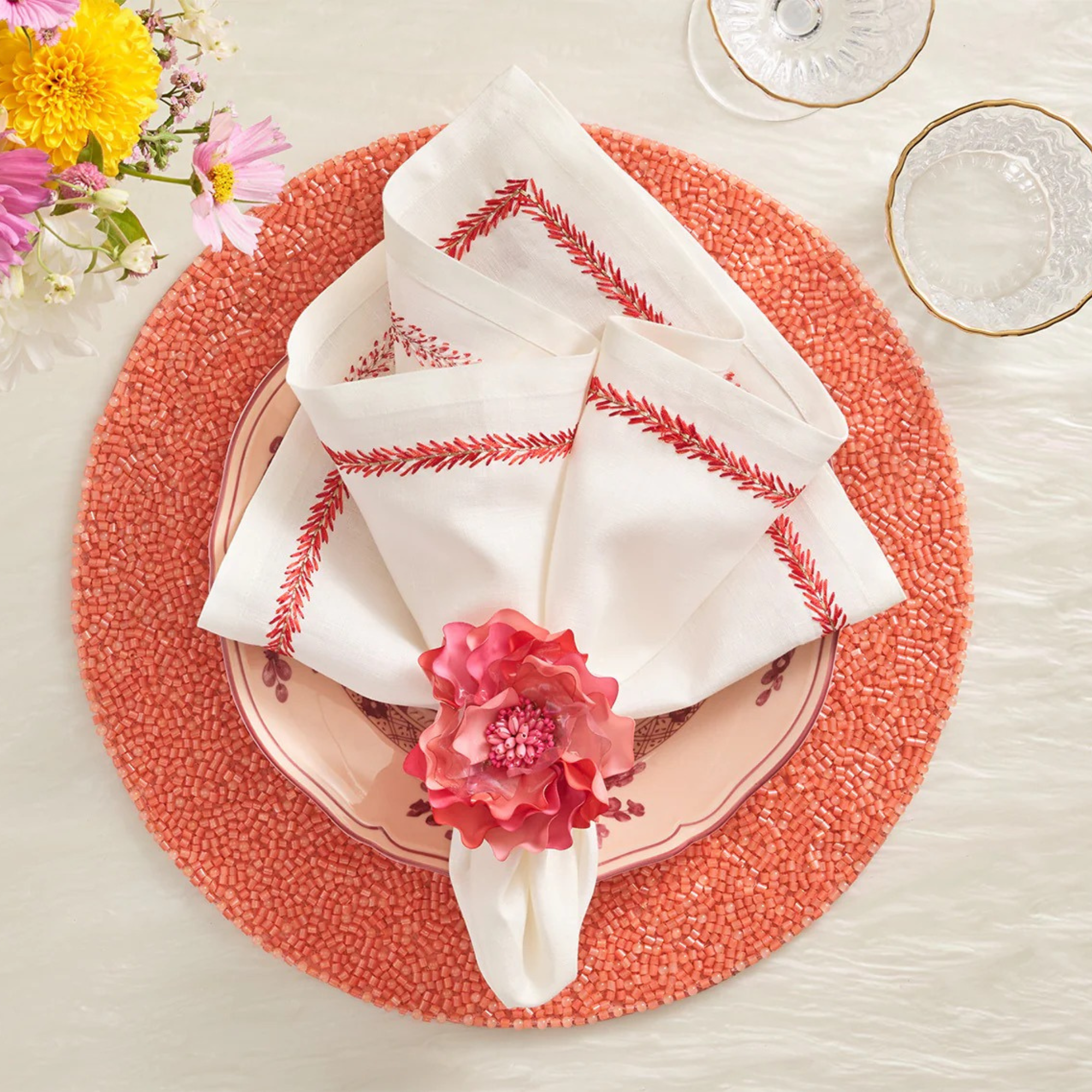 Gardenia Napkin Rings in Salmon - Set of 4