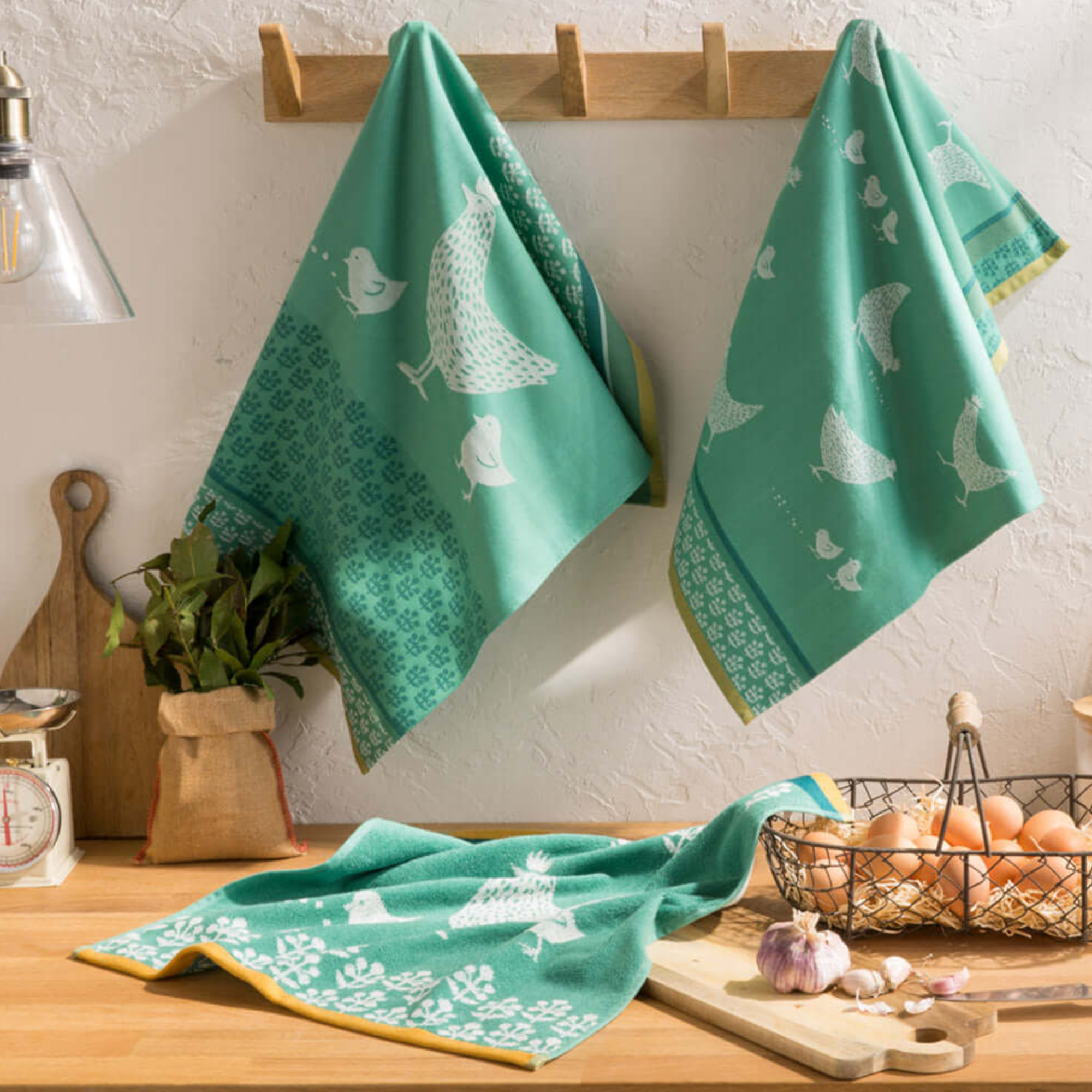 Coucke Green Hen Tea Towel - Set of 2