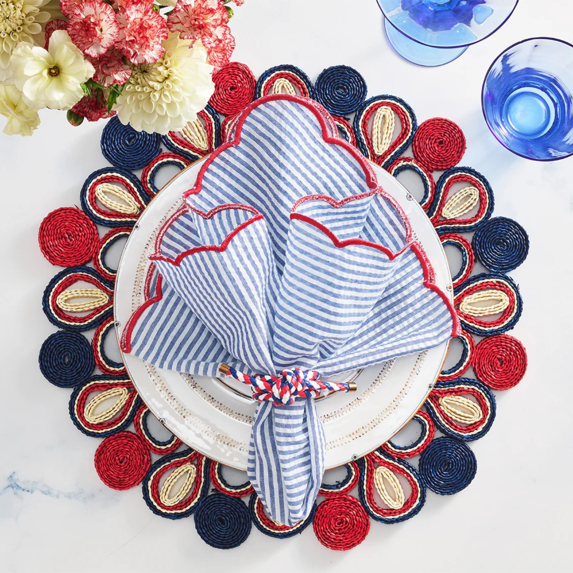 Fiesta Napkin in White, Navy, & Red - Set of 4