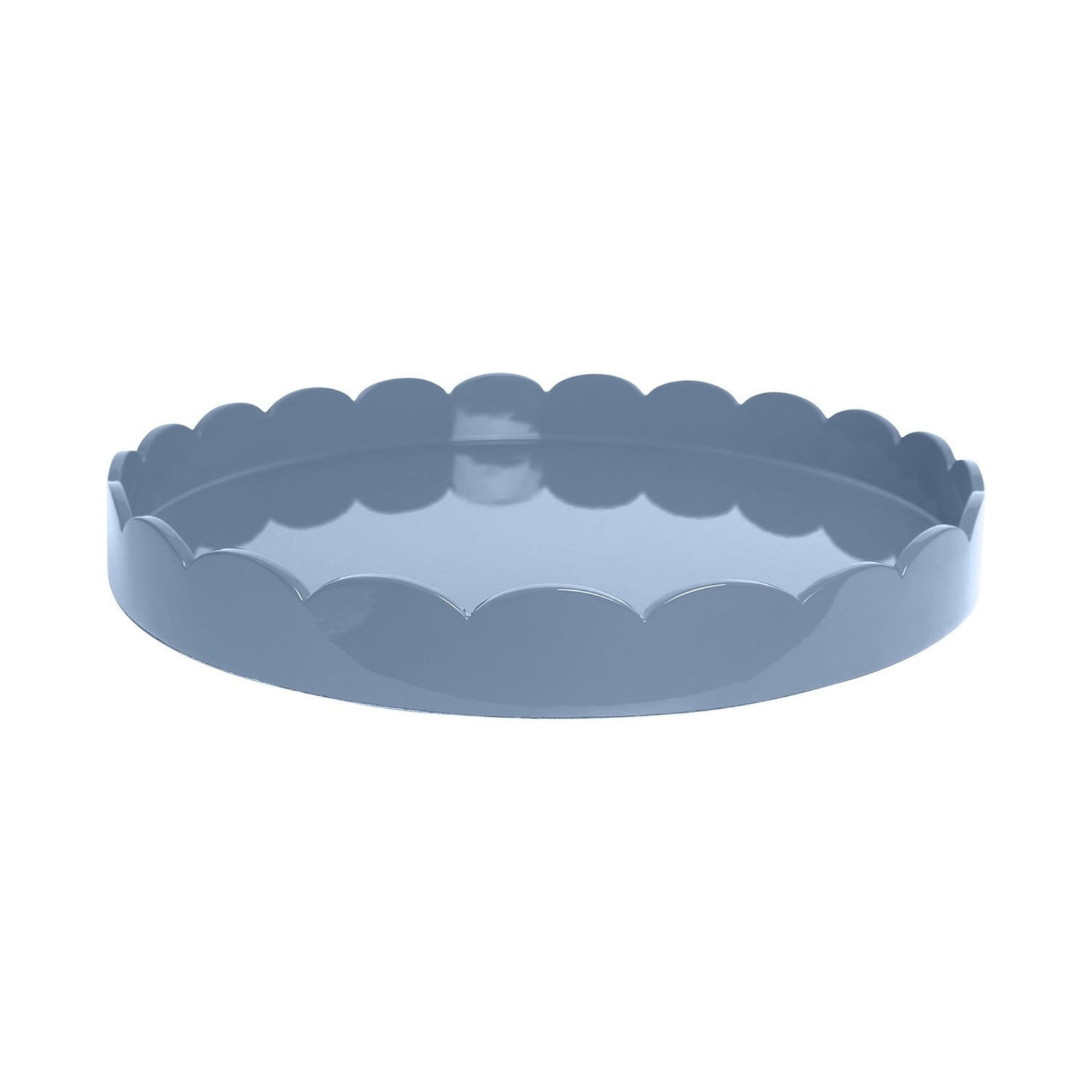 Round Lacquered Scallop Ottoman Tray - Chambray Blue