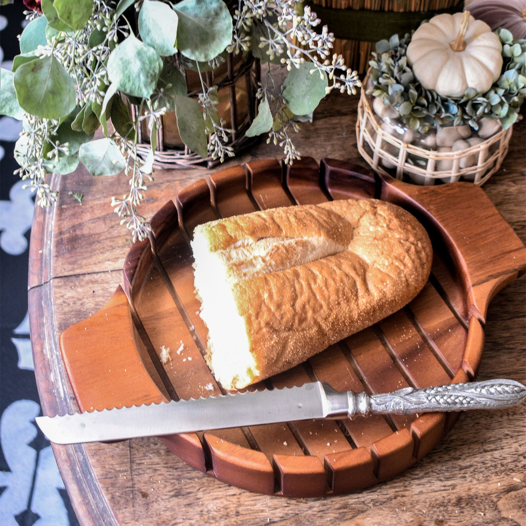 Round Bread Board with Pewter Wheat Knife