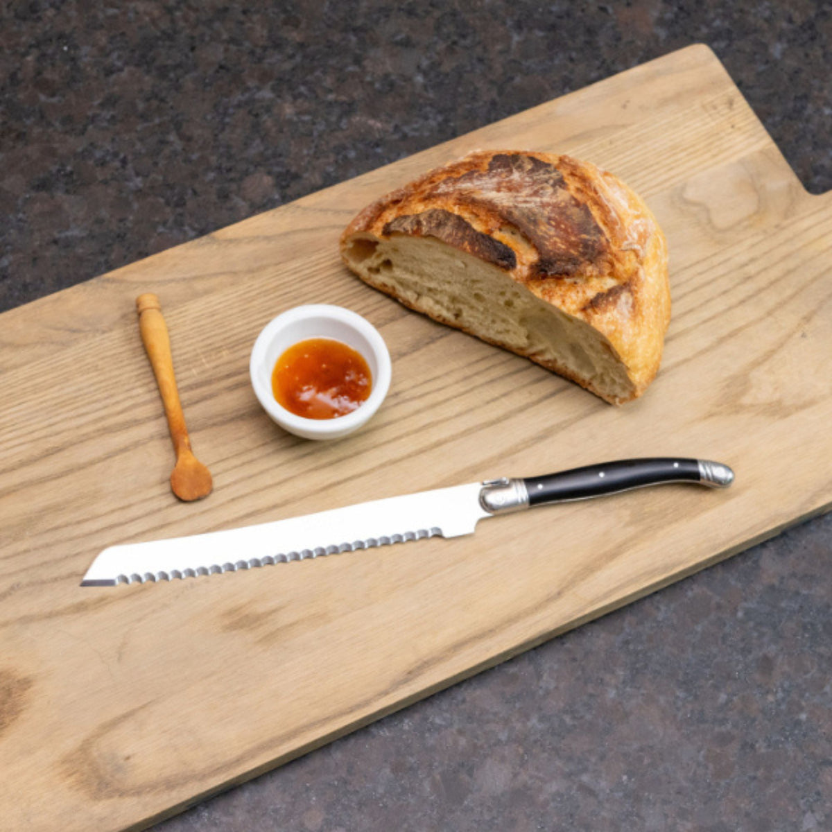 Laguiole by Jean Dubost Bread Knife with Black Handle in Wood Box