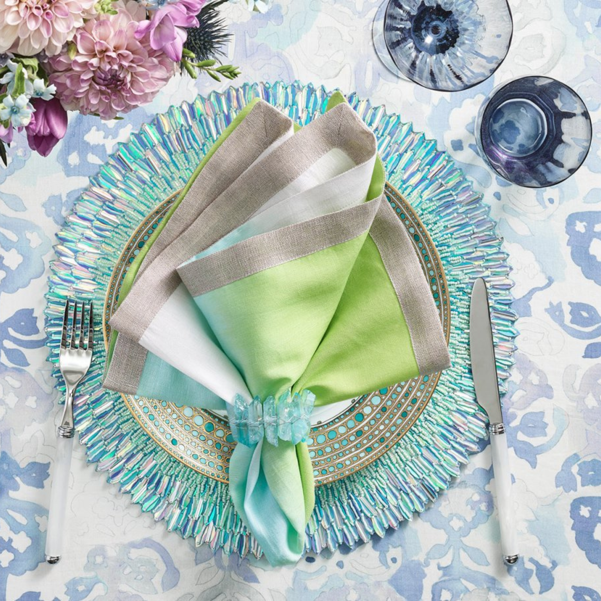 Dip Dye Napkin in Blue & Green - Set of 4