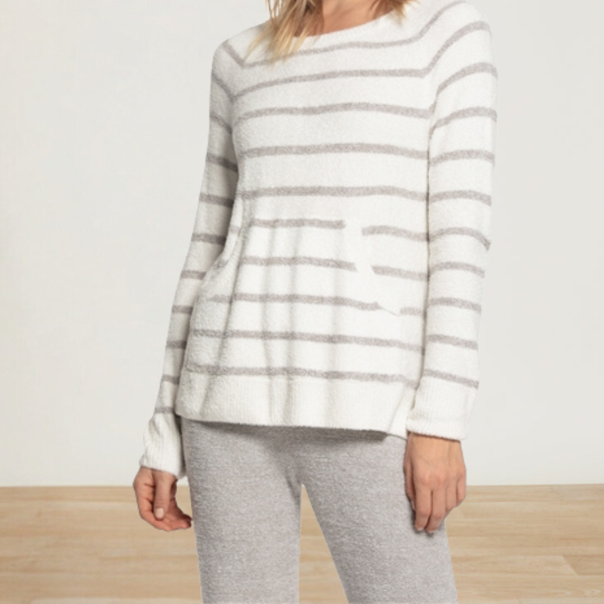 CozyChic Lite Striped Raglan Pullover - Pearl