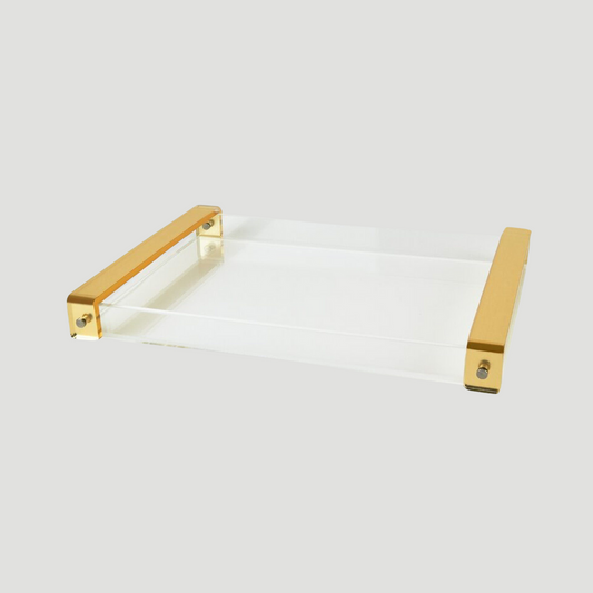 Clear Lucite Tray with Modern Gold Handles